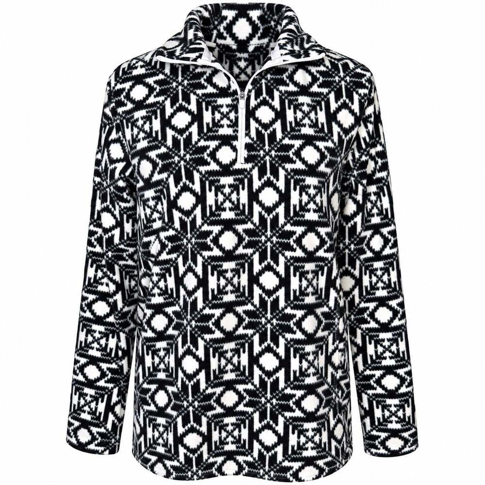 Lands' End Fair Isle Fleece Jacket Women's Small 1/4 Zip Snowflake Winter Cabin
